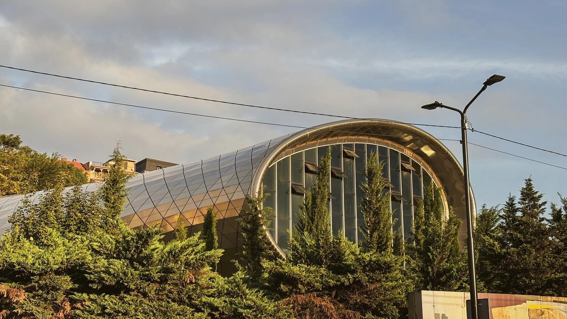 Modern building with curved glass facade